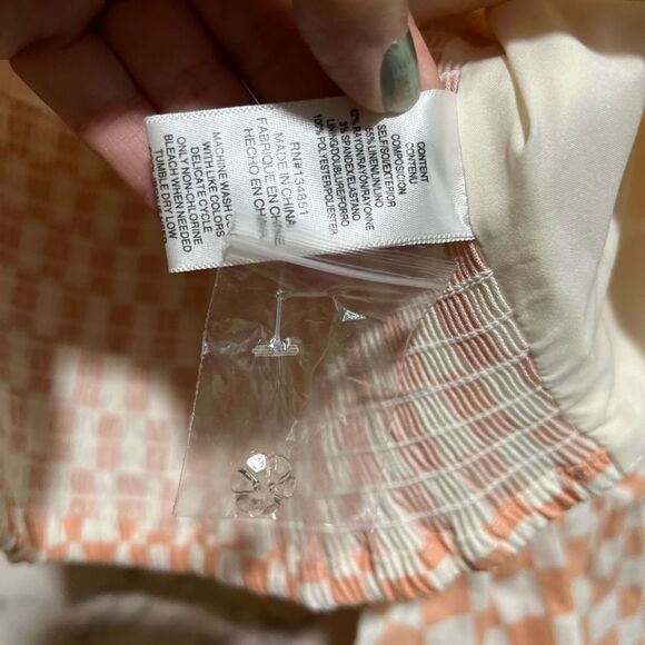 WAYF With Love Juliet Sleeve Linen Blend Blouse in Peach Checker - Picture 7 of 10